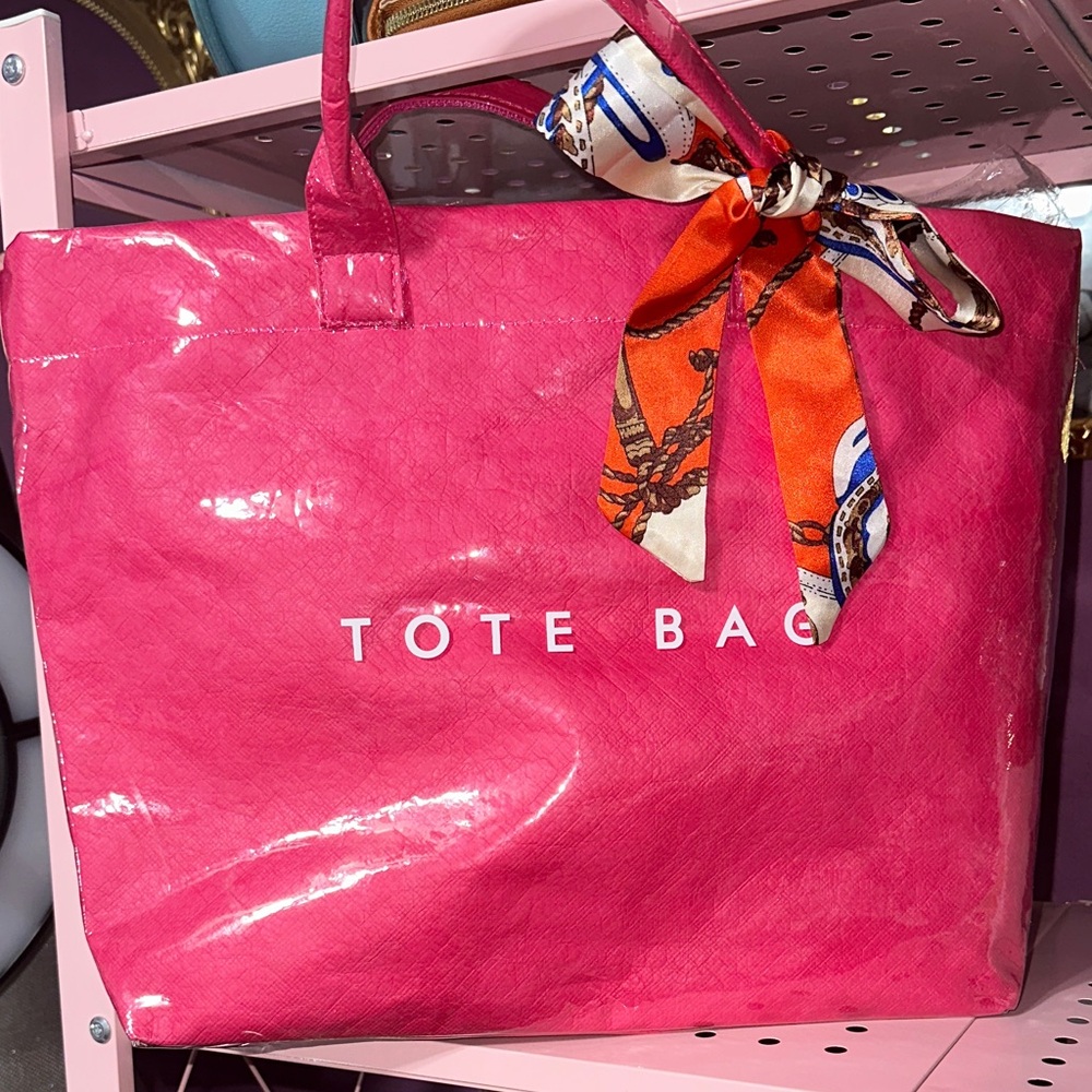 Vibrant Pink Tote with Scarf Detail